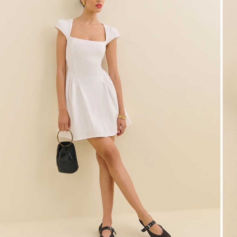 Reformation Oaklyn Linen Elegant White Square-Neck Dress - NWT